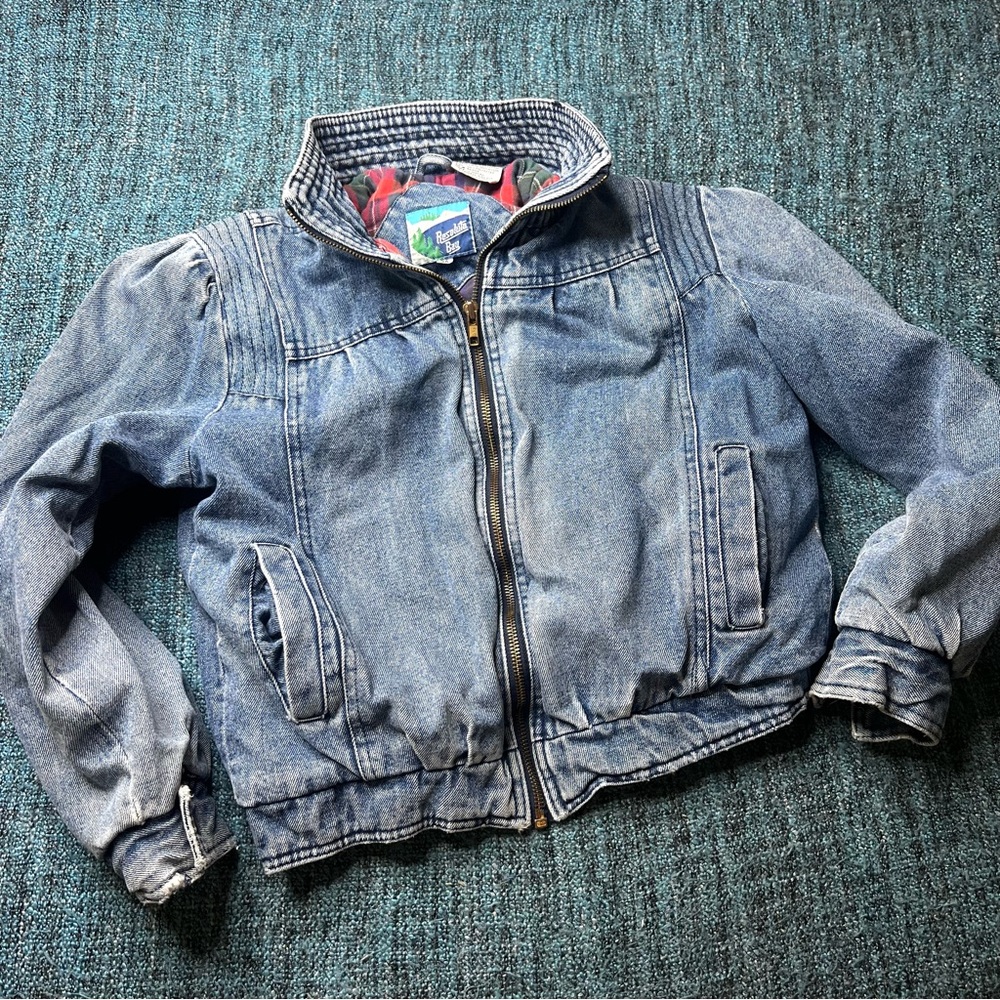 Vintage Resolute Bay Flannel Lined Youth Denim Jacket Kid's Size 14 Retro